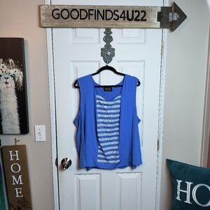 Bob Mackie Top Women 3X Blue White Sequin Art Tank